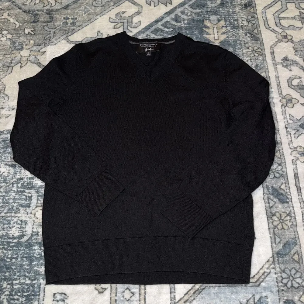 Banana Republic Mens Pullover Sweater Size S Italian Merino Yarn Baruffa Black